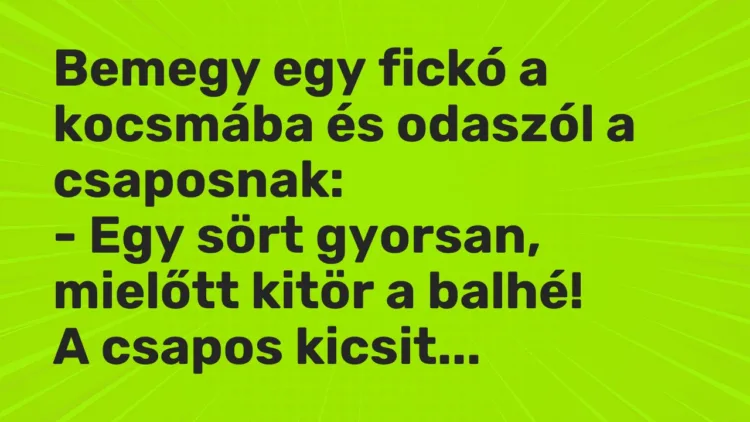Vicc: Bemegy egy fickó a kocsmába és odaszól a csaposnak: – Egy sört gyorsan,…