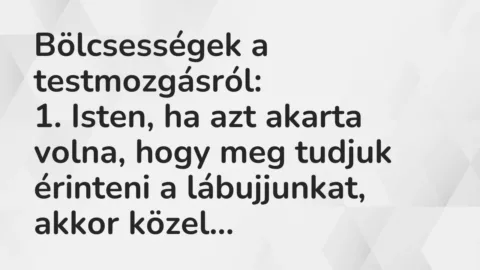 Vicc: Bölcsességek a testmozgásról:

1. Isten, ha azt akarta volna, hogy meg…