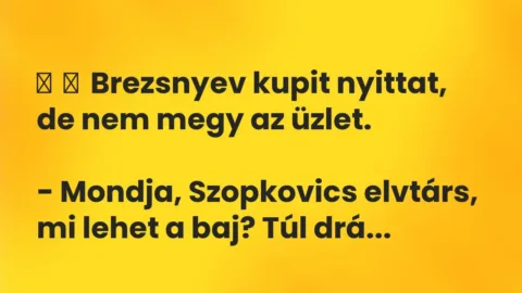 Vicc: 
	    	    Brezsnyev kupit nyittat, de nem megy az üzlet.


– Mondja,…