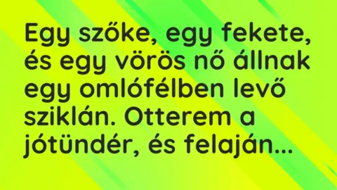 Vicc: Egy szőke, egy fekete, és egy vörös nő állnak egy omlófélben levő sziklán….
