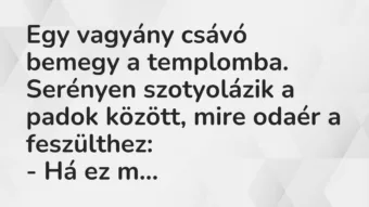 Vicc: Egy vagyány csávó bemegy a templomba. Serényen szotyolázik a padok között, mire…