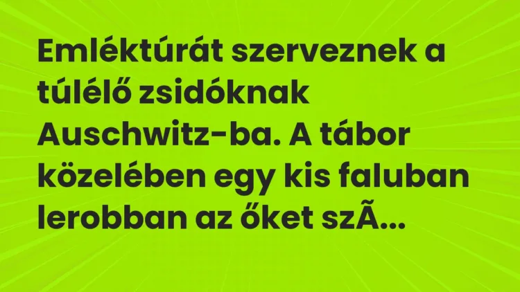 Vicc: Emléktúrát szerveznek a túlélő zsidóknak Auschwitz-ba. A tábor közelében egy kis…