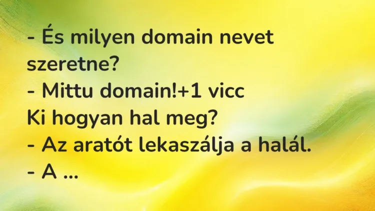 Vicc: – És milyen domain nevet szeretne?
– Mittu domain! Vicc: – És milyen domain nevet szeretne?
– Mittu domain!