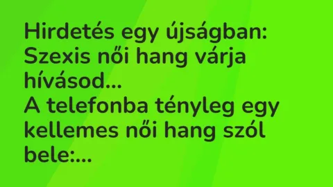 Vicc: Hirdetés egy újságban:

Szexis női hang várja hívásod…

A telefonba…