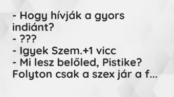Vicc: – Hogy hívják a gyors indiánt? – ??? – Igyek Szem.
