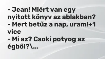 Vicc: – Jean! Miért van egy nyitott könyv az ablakban? – Mert betűz a nap, uram!