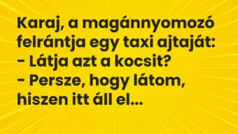 Vicc: Karaj, a magánnyomozó felrántja egy taxi ajtaját: – Látja azt a…