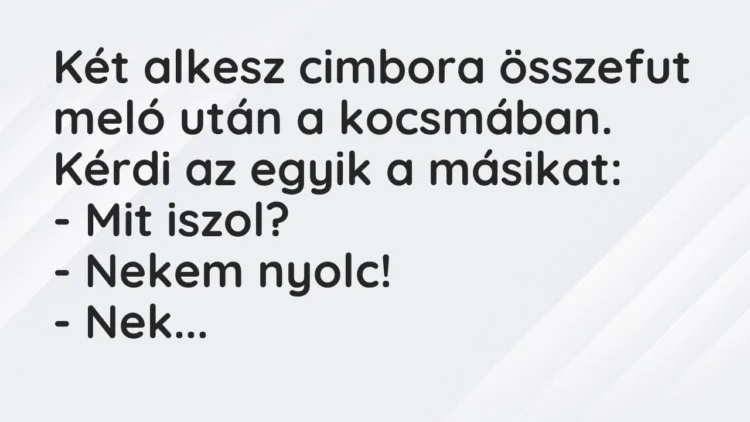 Vicc: Két alkesz cimbora összefut meló után a kocsmában. Kérdi az egyik a… Vicc: Két alkesz cimbora összefut meló után a kocsmában. Kérdi az egyik a…