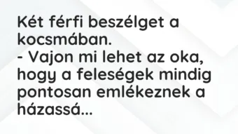Vicc: Két férfi beszélget a kocsmában. – Vajon mi lehet az oka, hogy a feleségek…