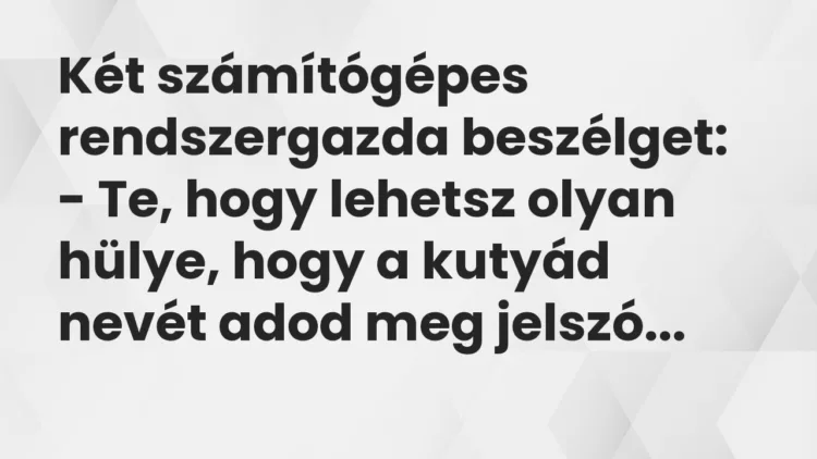 Vicc: Két számítógépes rendszergazda beszélget: – Te, hogy lehetsz olyan hülye,…