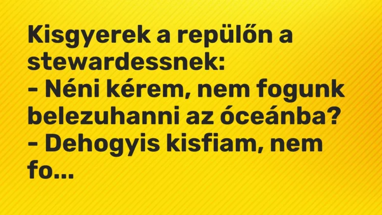 Vicc: Kisgyerek a repülőn a stewardessnek: – Néni kérem, nem fogunk belezuhanni a…
