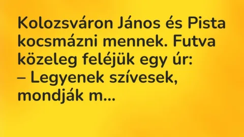 Vicc: Kolozsváron János és Pista kocsmázni mennek. Futva közeleg feléjük egy…