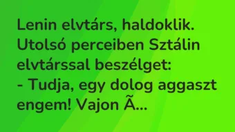 Vicc: Lenin elvtárs, haldoklik. Utolsó perceiben Sztálin elvtárssal beszélget: -…