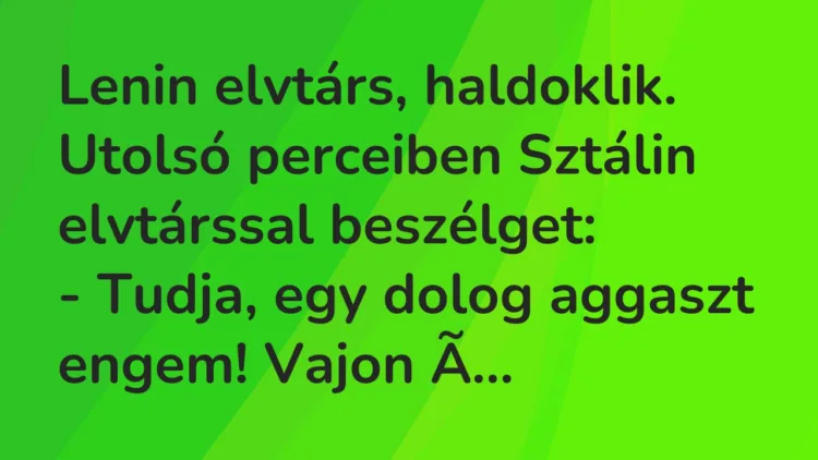 Vicc: Lenin elvtárs, haldoklik. Utolsó perceiben Sztálin elvtárssal beszélget: -…