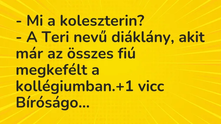 Vicc: – Mi a koleszterin? – A Teri nevű diáklány, akit már az összes fiú…