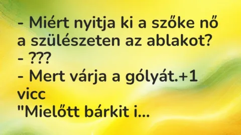 Vicc: – Miért nyitja ki a szőke nő a szülészeten az ablakot?

– ???

– Mert…