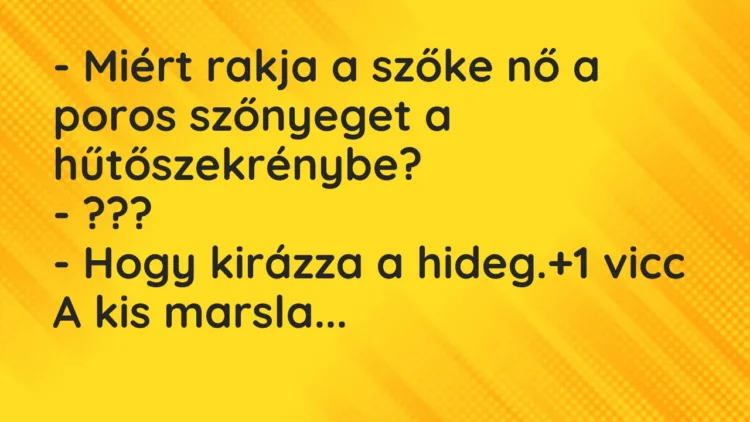 Vicc: – Miért rakja a szőke nő a poros szőnyeget a hűtőszekrénybe? – ??? -…