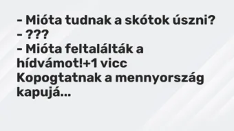 Vicc: – Mióta tudnak a skótok úszni? – ??? – Mióta feltalálták a hídvámot!
