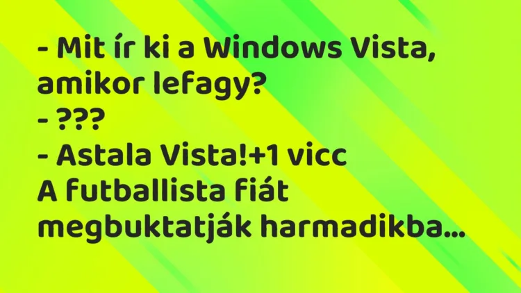Vicc: – Mit ír ki a Windows Vista, amikor lefagy? – ??? – Astala Vista!