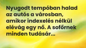 Vicc: Nyugodt tempóban halad az autós a városban, amikor indexelés nélkül elévág egy…