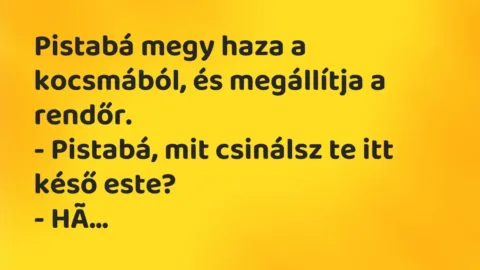 Vicc: Pistabá megy haza a kocsmából, és megállítja a rendőr.