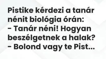 Vicc: Pistike kérdezi a tanár nénit biológia órán: – Tanár néni! Hogyan…