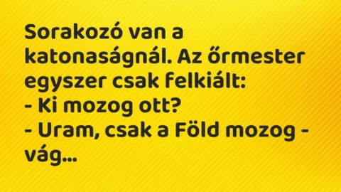 Vicc: Sorakozó van a katonaságnál. Az őrmester egyszer csak felkiált:

– Ki mozog…