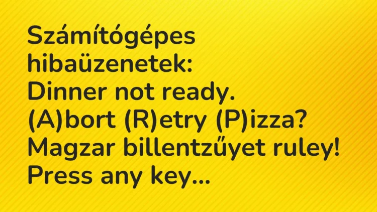 Vicc: Számítógépes hibaüzenetek: Dinner not ready. (A)bort (R)etry…