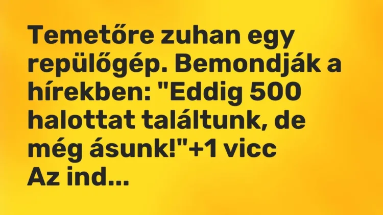 Vicc: Temetőre zuhan egy repülőgép. Bemondják a hírekben: „Eddig 500 halottat… Vicc: Temetőre zuhan egy repülőgép. Bemondják a hírekben: „Eddig 500 halottat…