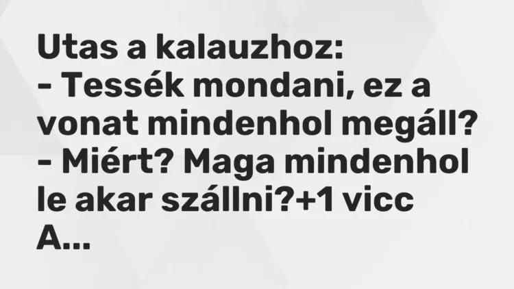 Vicc: Utas a kalauzhoz: – Tessék mondani, ez a vonat mindenhol megáll? -…