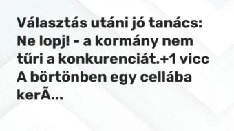 Vicc: Választás utáni jó tanács: Ne lopj! – a kormány nem tűri a konkurenciát.