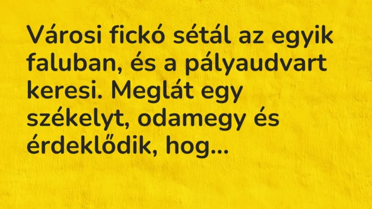 Vicc: Városi fickó sétál az egyik faluban, és a pályaudvart keresi. Meglát egy…