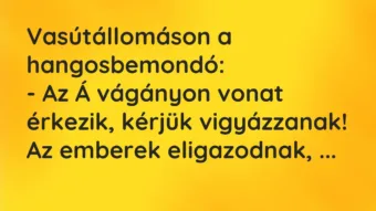 Vicc: Vasútállomáson a hangosbemondó:

– Az Á vágányon vonat érkezik, kérjük…