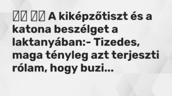 Viccek: A kiképzőtiszt és a katona beszélget a laktanyában:-…