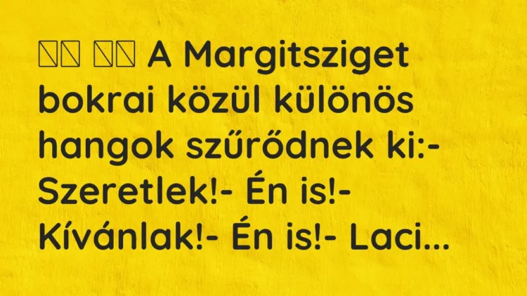 Viccek:
A Margitsziget bokrai közül különös hangok szűrődnek ki: Viccek:
A Margitsziget bokrai közül különös hangok szűrődnek ki: