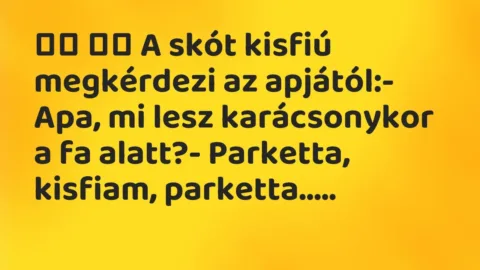 Viccek: 
		  
		  A skót kisfiú megkérdezi az apjától:- Apa, mi lesz…
