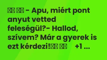 Viccek: – Apu, miért pont anyut vetted feleségül?- Hallod,…