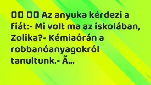 Viccek: 
		  
		  Az anyuka kérdezi a fiát:- Mi volt ma az iskolában,…