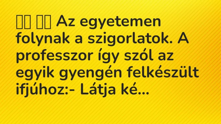 Viccek: Az egyetemen folynak a szigorlatok. A professzor így szól a…
