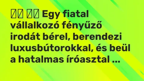 Viccek: 
		  
		  Egy fiatal vállalkozó fényűző irodát bérel, berendezi…