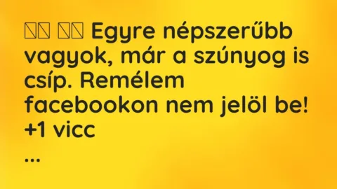 Viccek: 
		  
		  Egyre népszerűbb vagyok, már a szúnyog is csíp. Remélem…