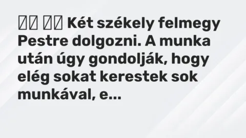 Viccek: 
		  
		  Két székely felmegy Pestre dolgozni. A munka után úgy…