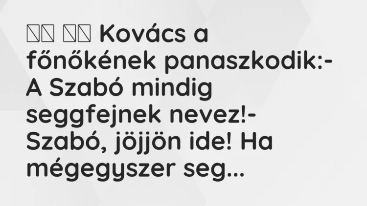 Viccek: Kovács a főnőkének panaszkodik:- A Szabó mindig…