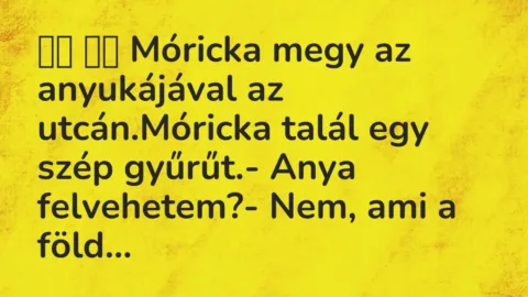Viccek: 
		  
		  Móricka megy az anyukájával az utcán.Móricka talál egy …