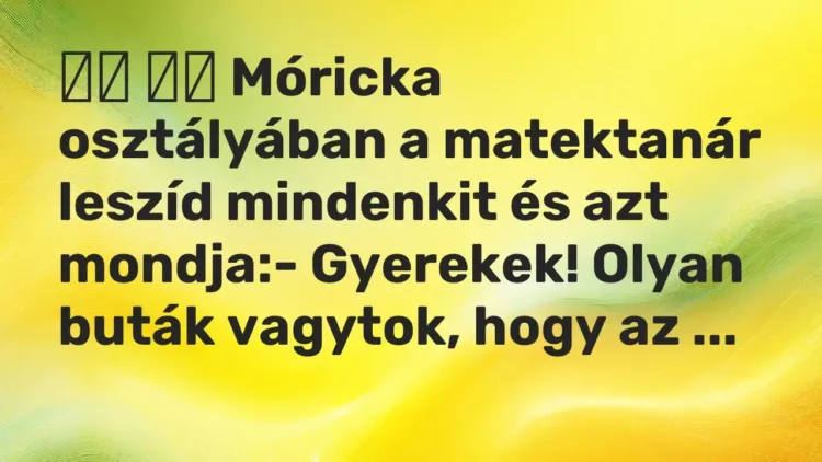 Viccek:
Móricka osztályában a matektanár leszíd mindenkit és azt… Viccek:
Móricka osztályában a matektanár leszíd mindenkit és azt…