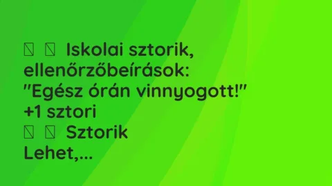 Vicces történet: 
	    	    Iskolai sztorik, ellenőrzőbeírások:


„Egész órán vinnyogott!”