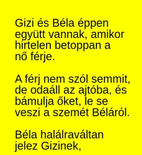 Vicc: Gizi és Béla éppen együtt vannak, amikor betoppan a nő férje –
