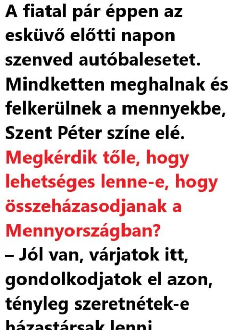 Vicc: A fiatal pár éppen az esküvő előtti napon