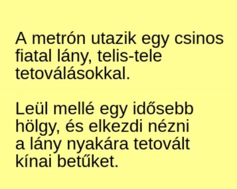 Vicc: A metrón utazik egy csinos fiatal lány, telis-tele tetoválásokkal – TUDNOD…