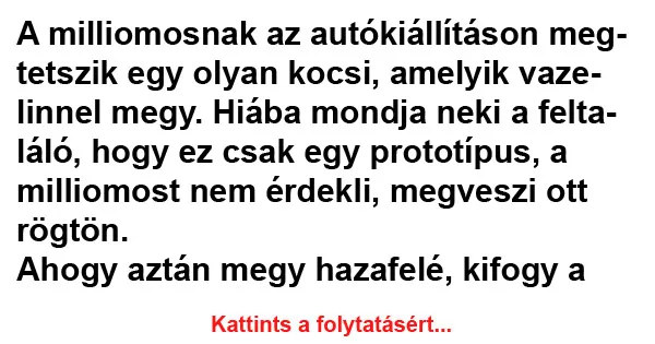 Vicc: A milliomosnak az autókiállításon megtetszik Vicc: A milliomosnak az autókiállításon megtetszik